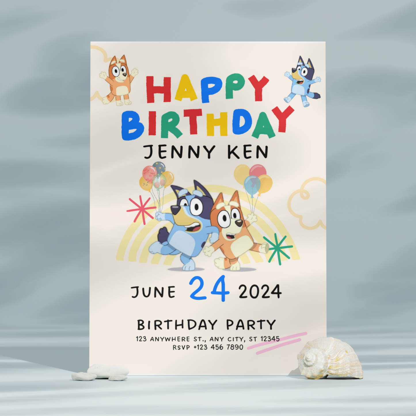 Bluey and Bingo Birthday Party Invitation Template