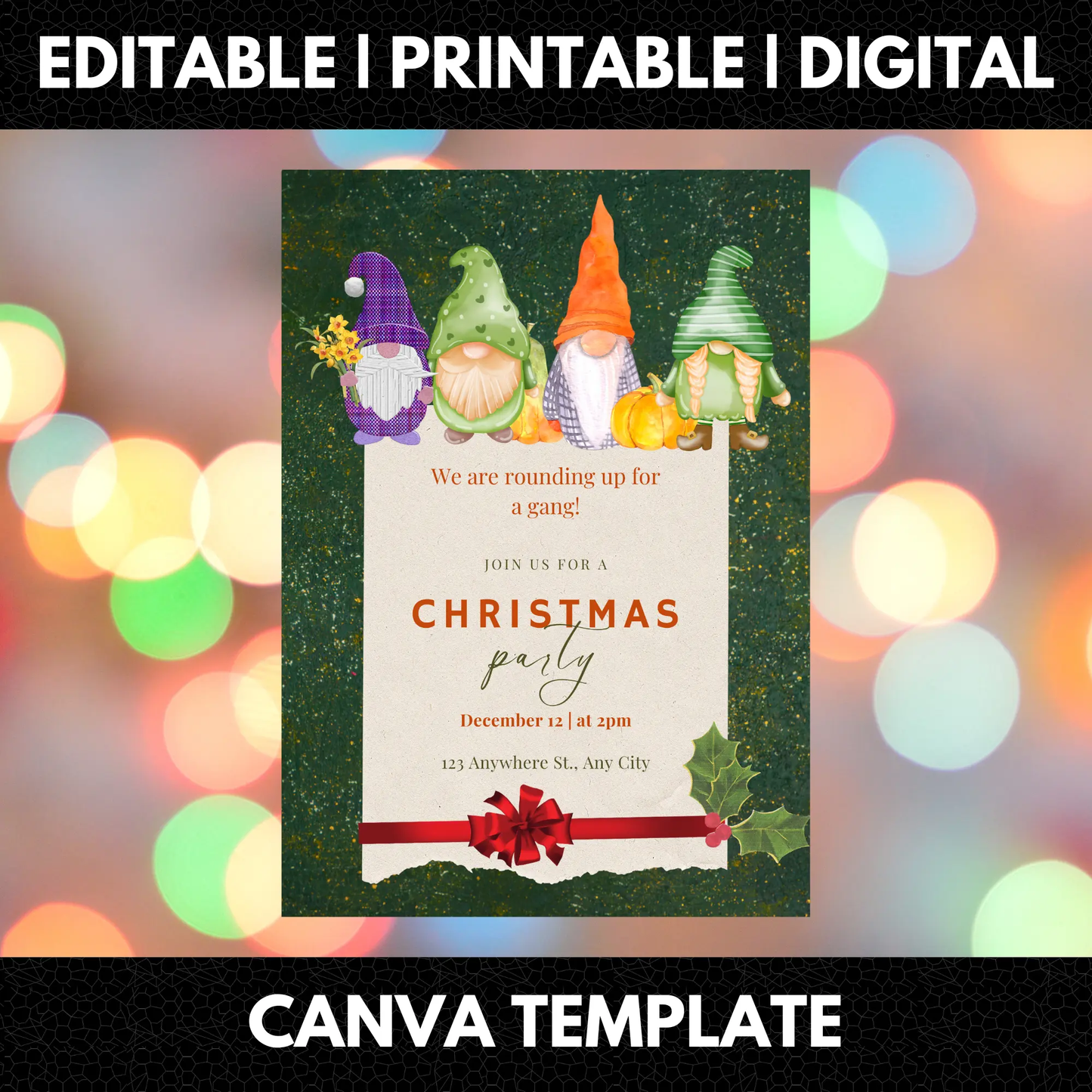 Gnome Christmas Party Invitation Template - CreativeRino