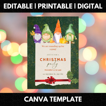 Gnome Christmas Party Invitation Template - CreativeRino