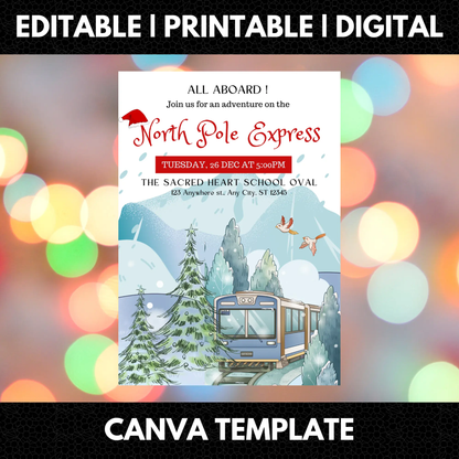 Christmas North Pole Express Train Invitation Flyer Template - CreativeRino