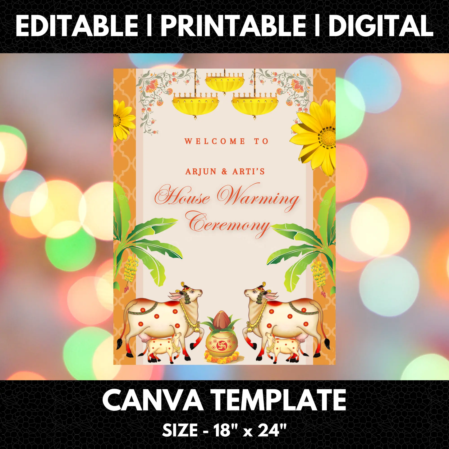 Gruhapravesham Welcome Sign Template | Indian Housewarming Welcome Sign - CreativeRino