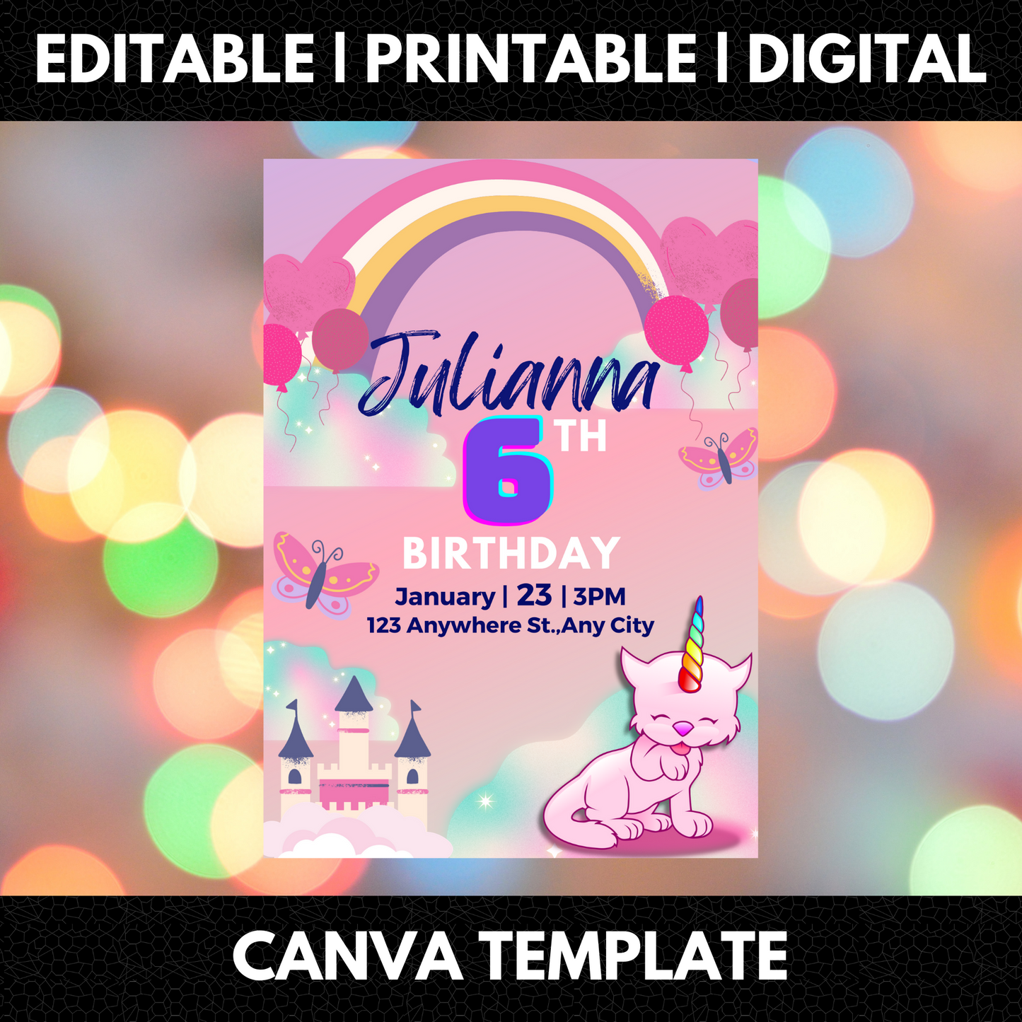 Caticorn Birthday Invitation Template