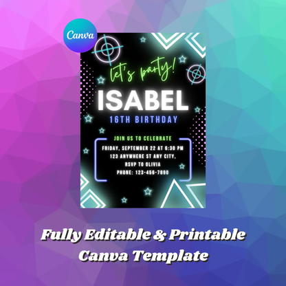 Laser Tag Gaming Birthday Invitation Template - CreativeRino