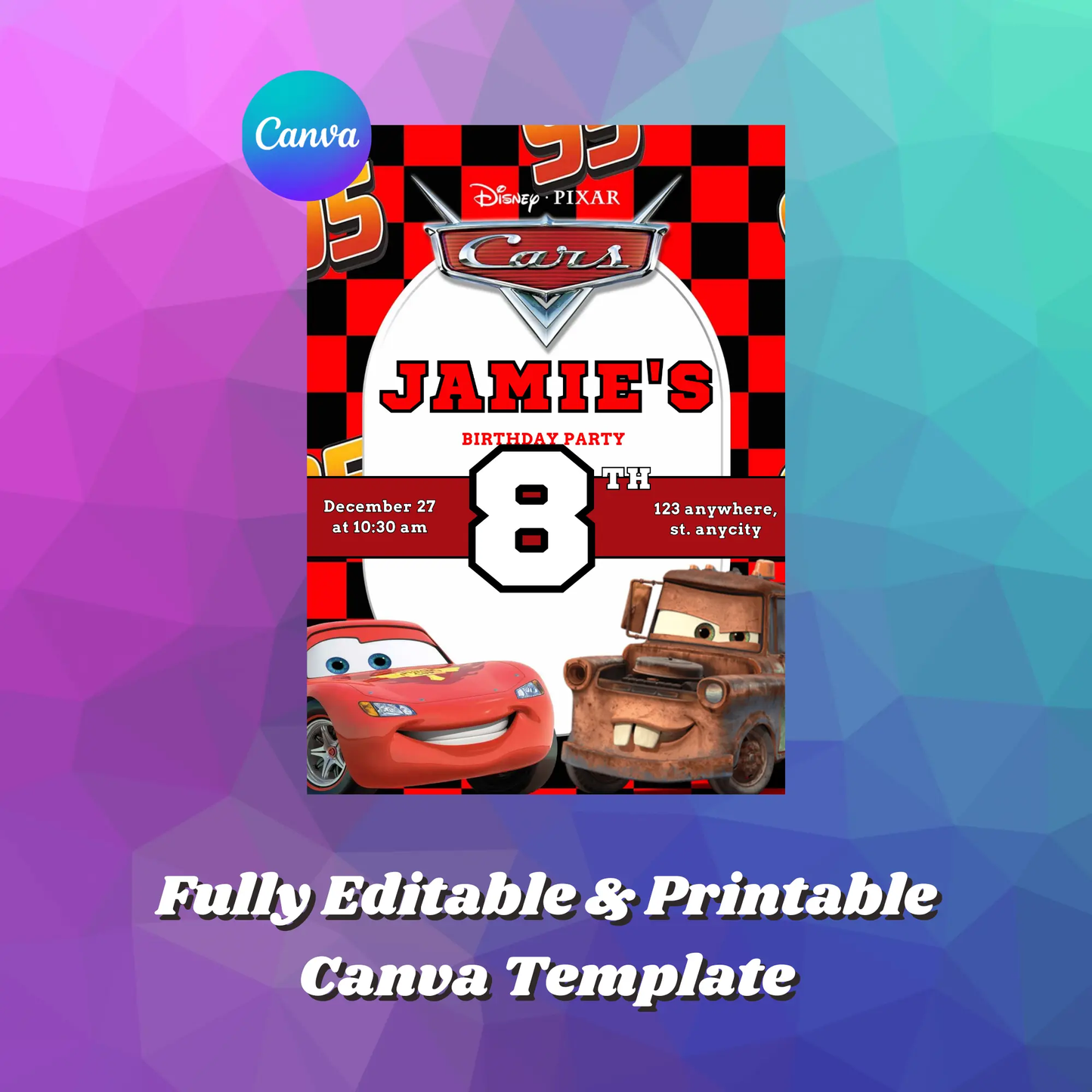Lightning Mcqueen and Mater Cars Birthday Invitation Template - CreativeRino