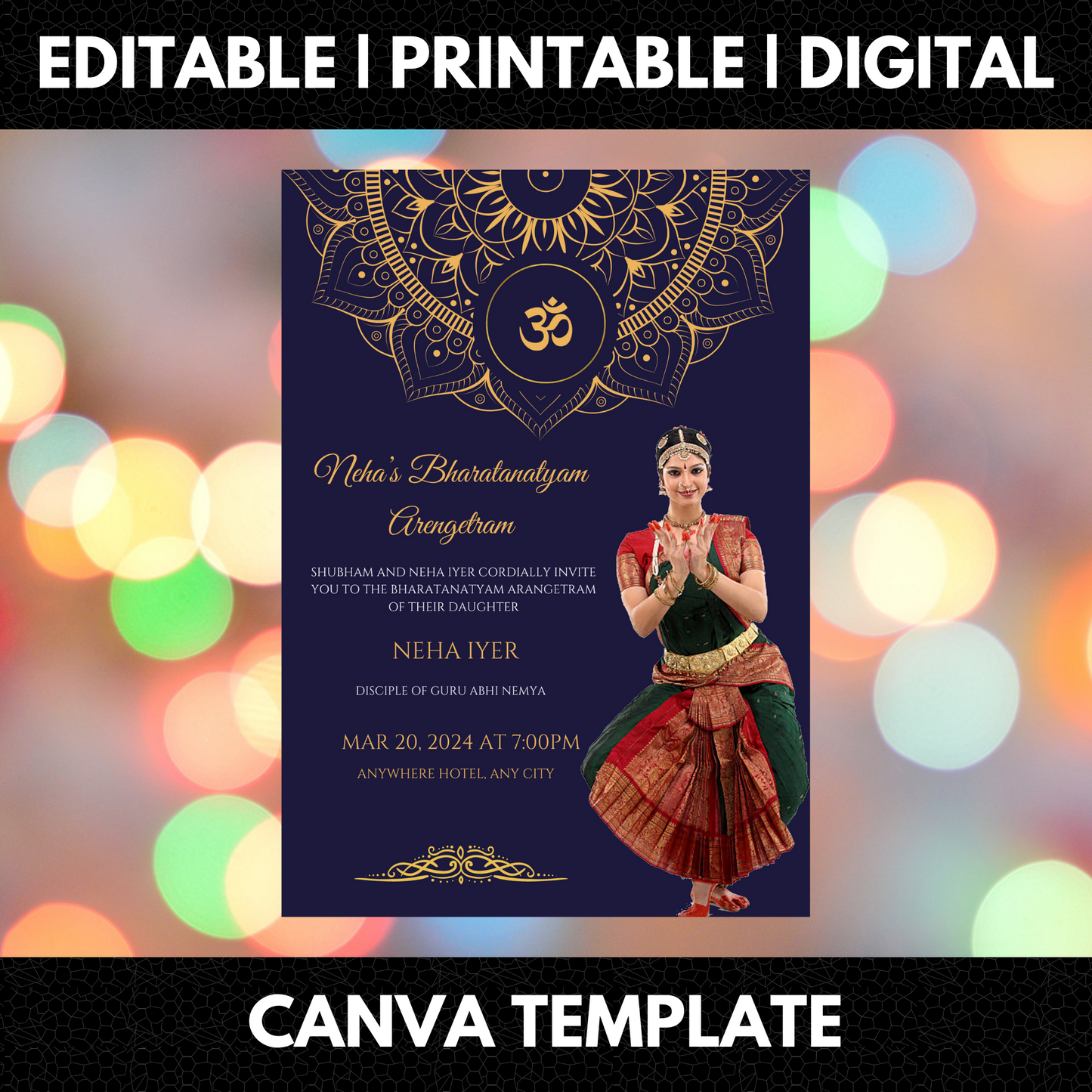 Arangetram Invitation Template | Indian Classical Dance Invite