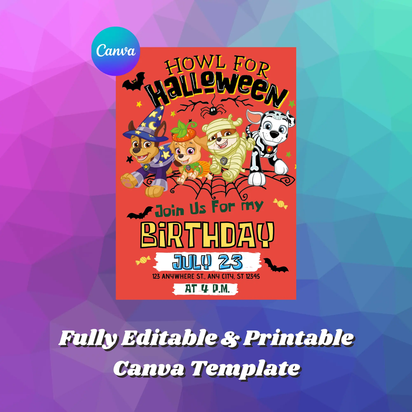 Paw Patrol Halloween Birthday Invitation Template - CreativeRino