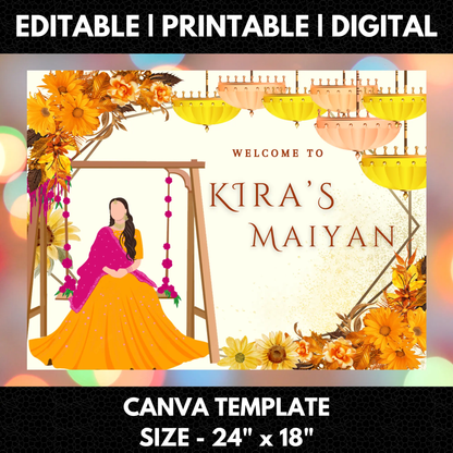 Maiyan Pithi Haldi Sign Template | Indian Wedding Welcome Sign - CreativeRino