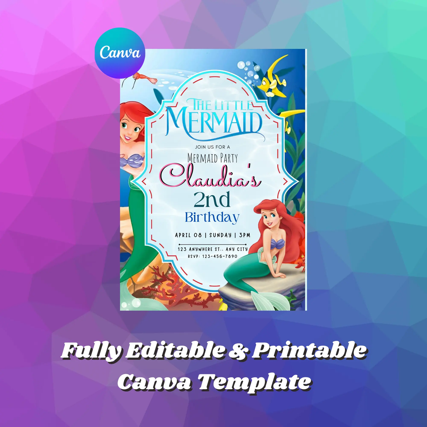 The Little Mermaid Birthday Invitation Template - CreativeRino