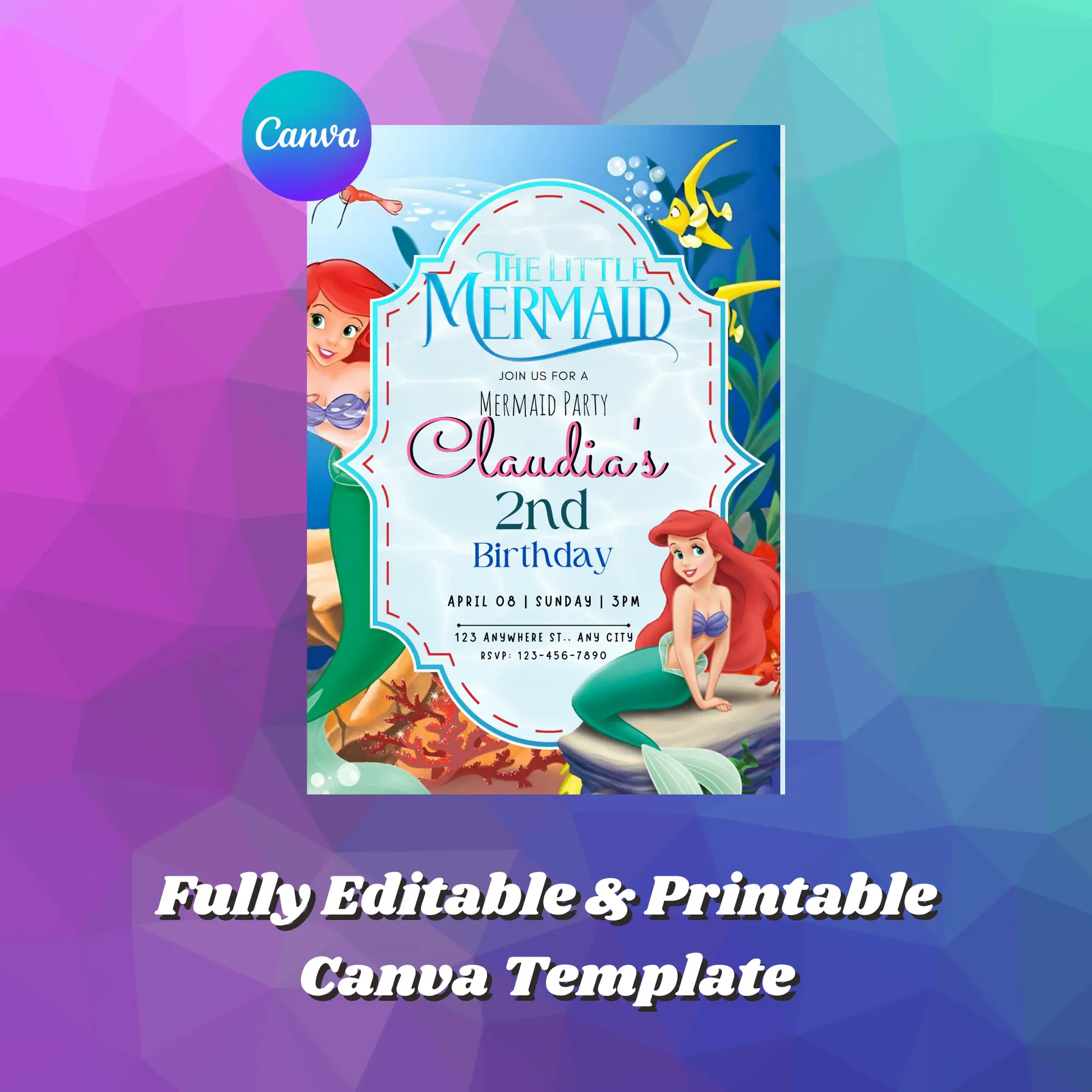 The Little Mermaid Birthday Invitation Template - CreativeRino