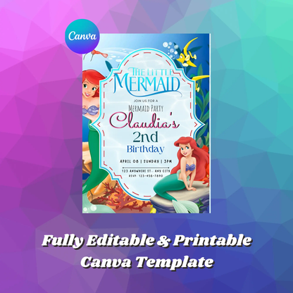 The Little Mermaid Birthday Invitation Template - CreativeRino