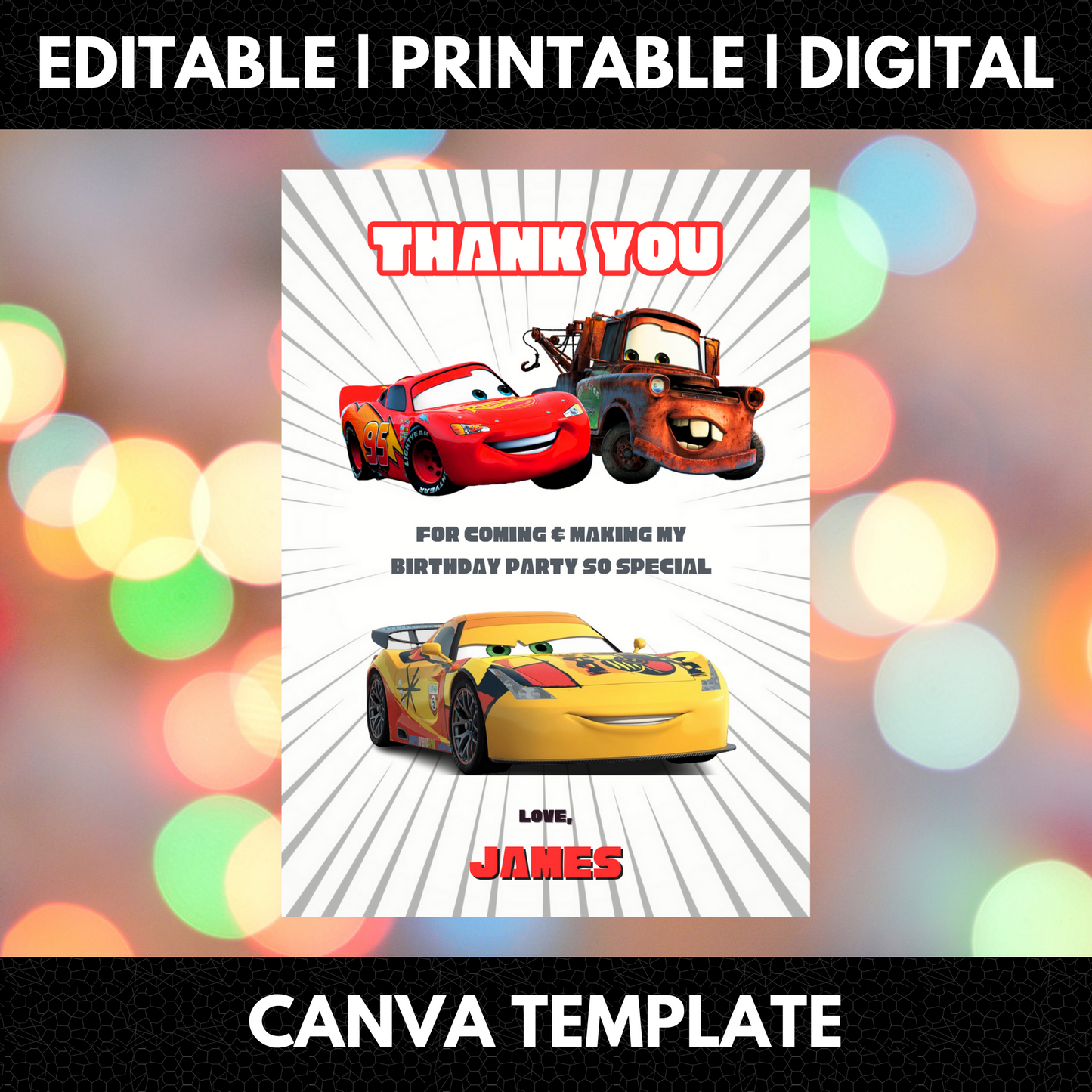 Cars Thank You Card Template