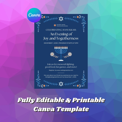 Hanukkah Invitation Template | Hanukkah Celebration Party Invite - CreativeRino