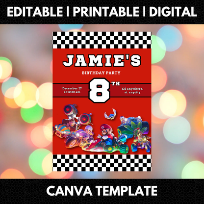 Super Mario Kart Birthday Invitation Template - CreativeRino