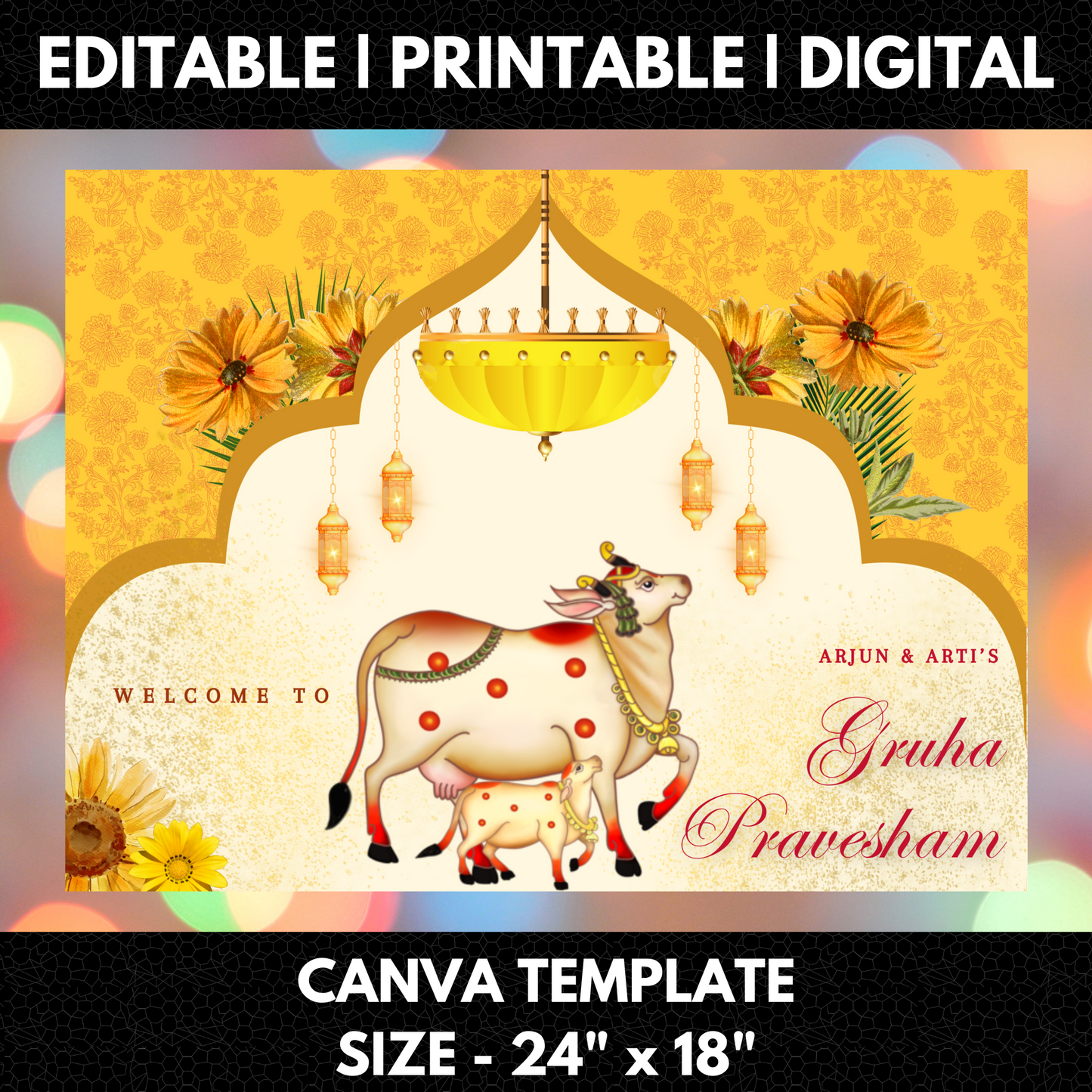 Gruhapravesham Welcome Sign Template | Indian Housewarming Welcome Sign