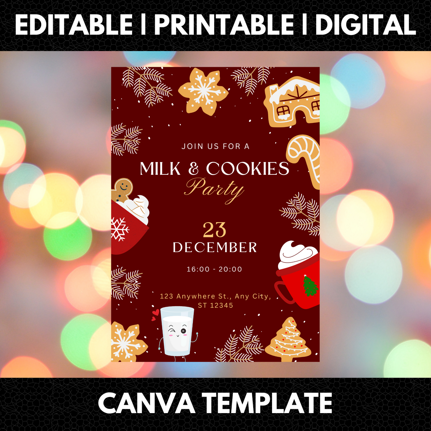 Milk and Cookies Christmas Invitation Template