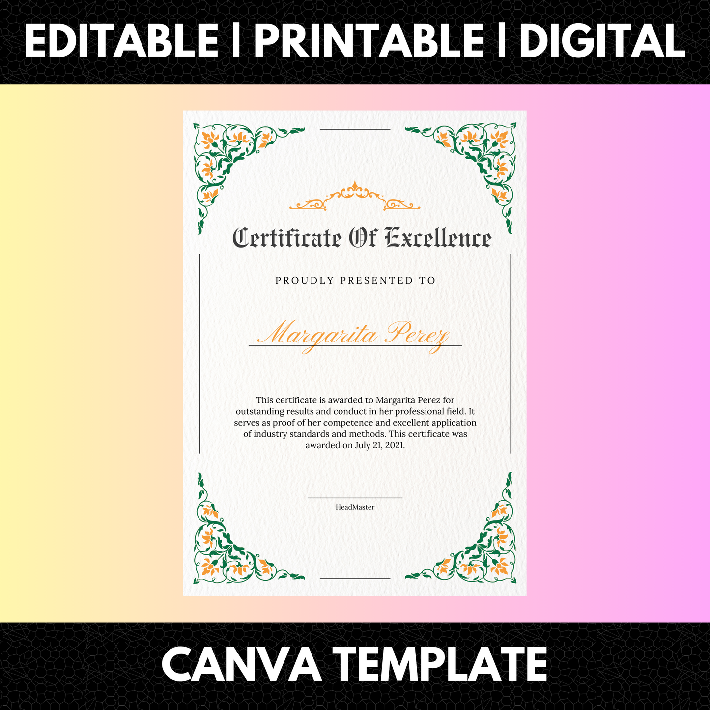 Certificate of Excellence Template | Excellence Certificate