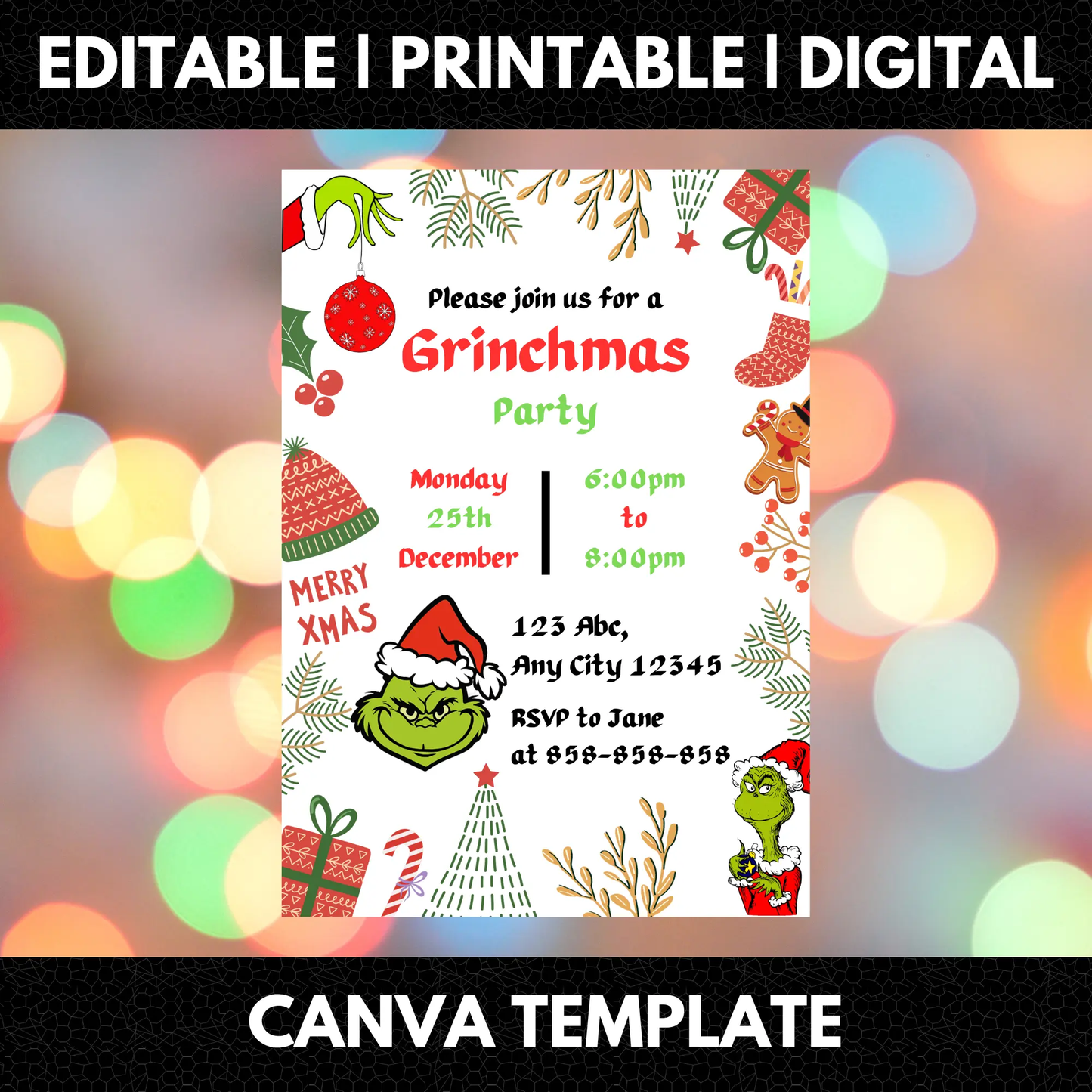 Grinchmas Christmas Invitation Template | Grinch Invite - CreativeRino
