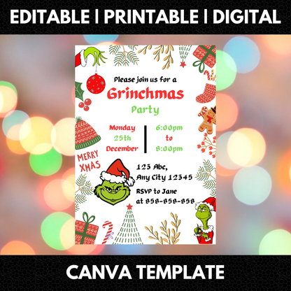 Grinchmas Christmas Invitation Template | Grinch Invite - CreativeRino
