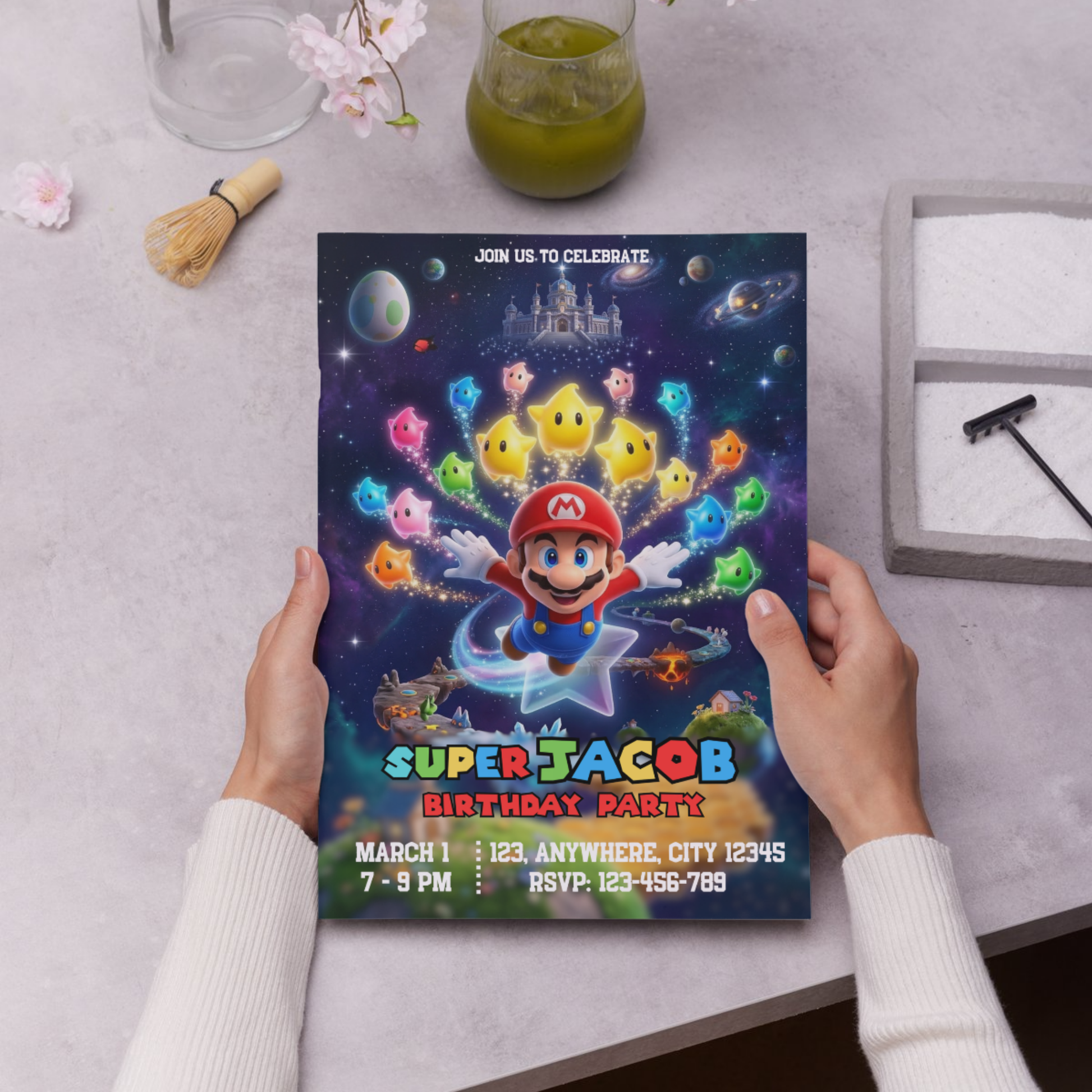 Super Mario Galaxy Party Invitation | Mario Birthday Invite Template | Space Mario Kids Birthday Invitation | Instant Download Printable CreativeRino