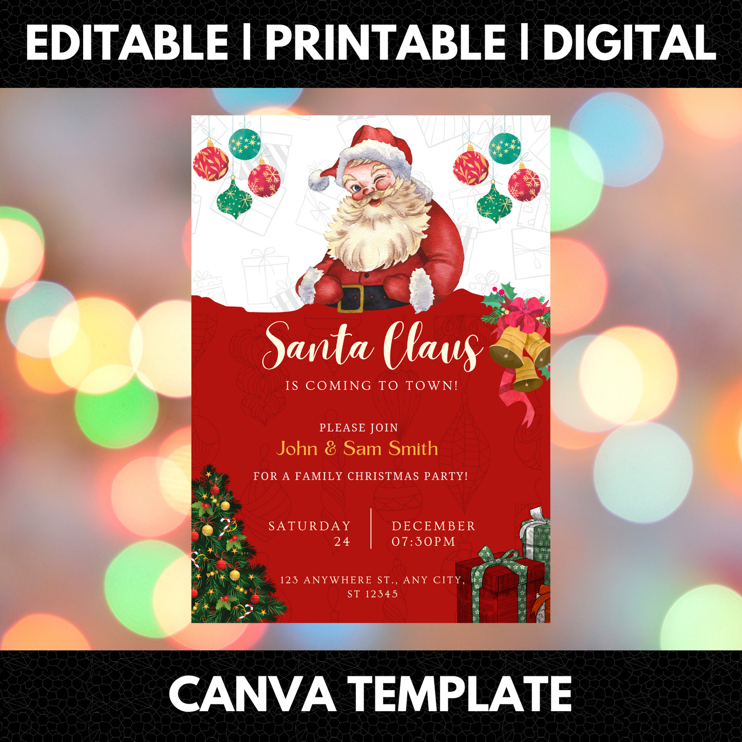 Santa Claus is Coming to Town Invitation Template | Santa Christmas Invite