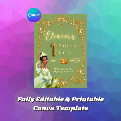 Princess Tiana Birthday Invitation Template - CreativeRino