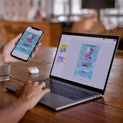 Kawaii Kitty Pool Birthday Party Invitation Template - CreativeRino