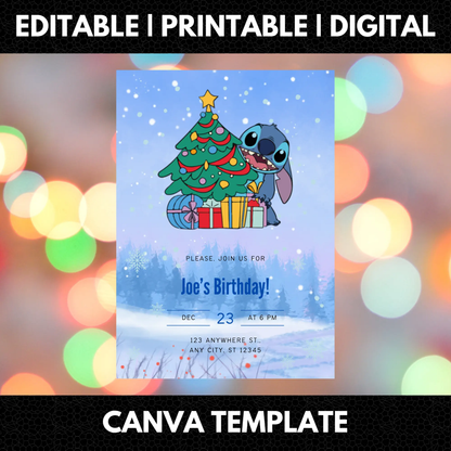 Stitch Christmas Birthday Invitation Template - CreativeRino