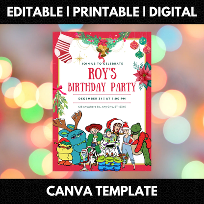 Toy Story Christmas Birthday Invitation Template - CreativeRino