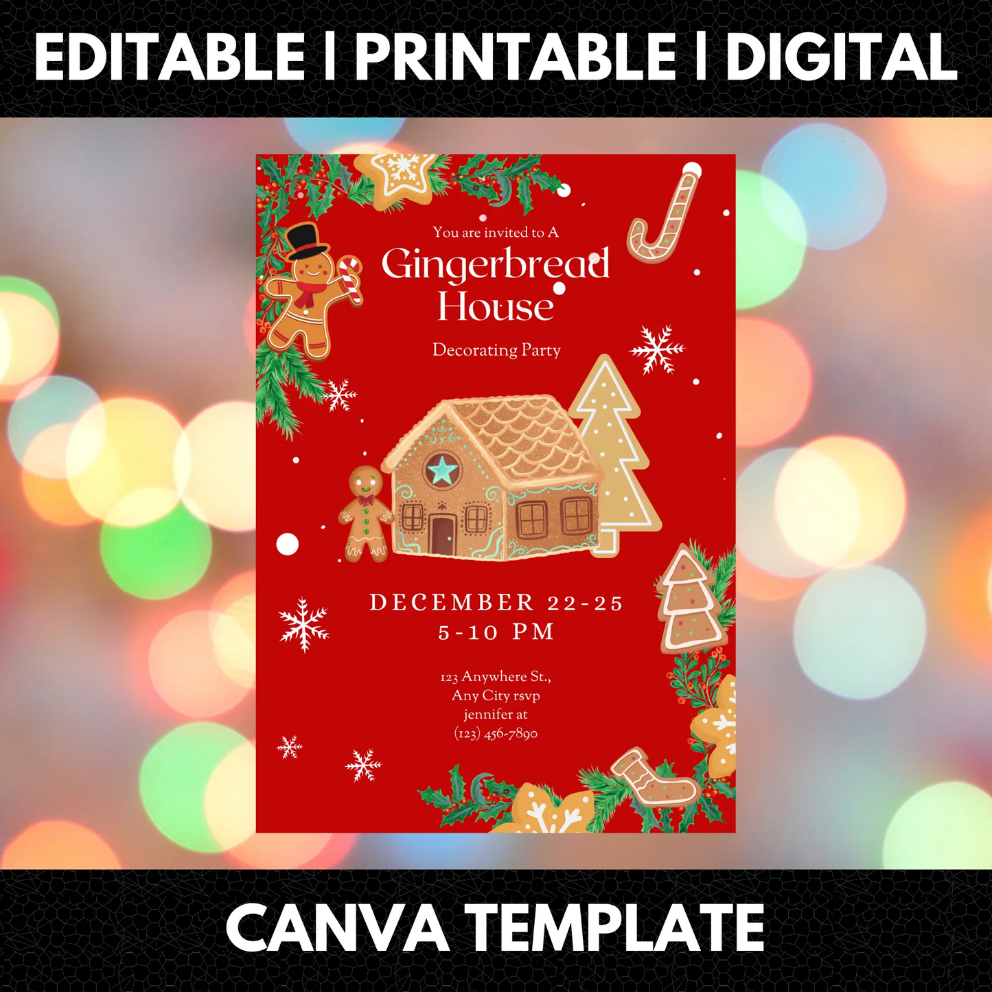 Gingerbread House Christmas Invitation Template - CreativeRino