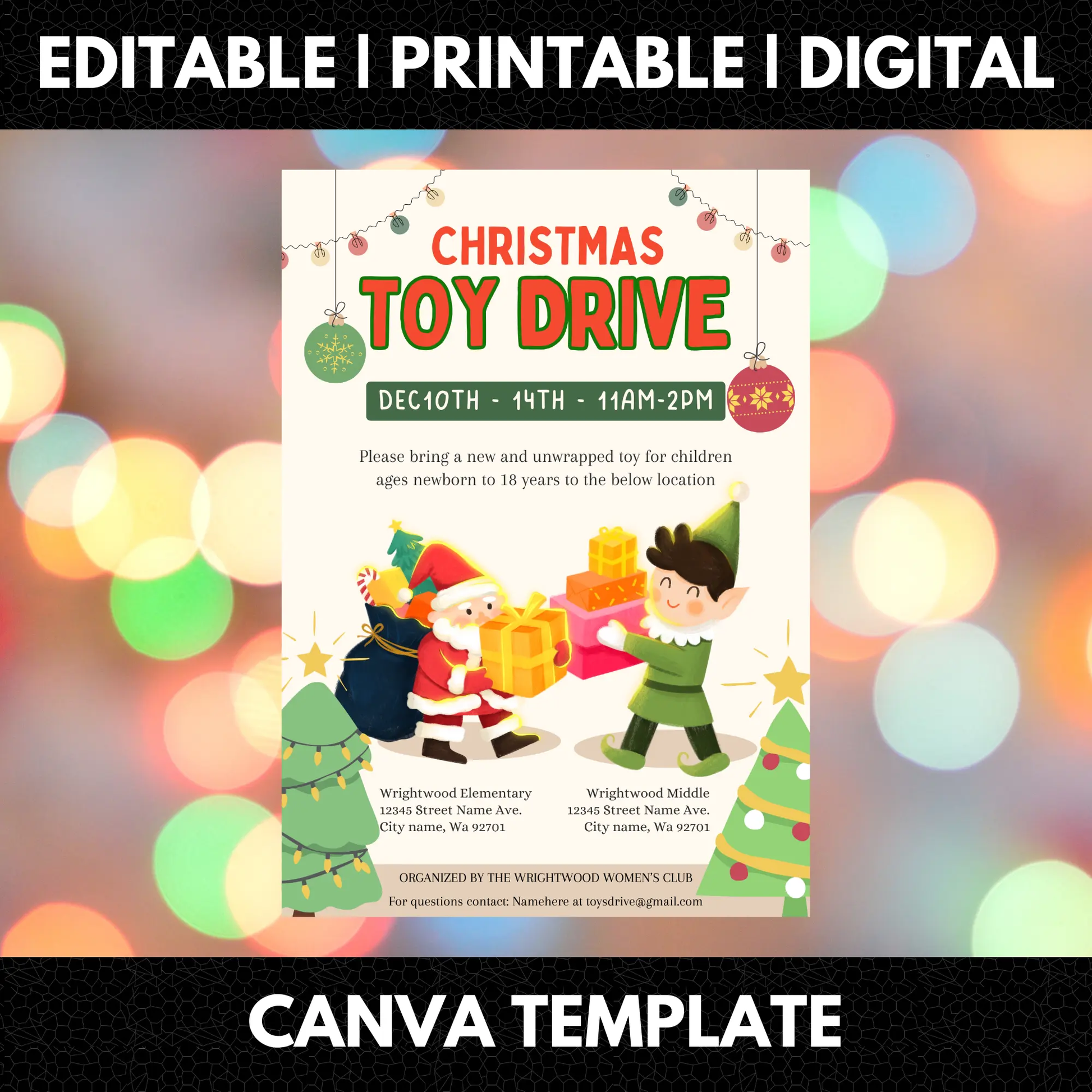 Christmas Toy Drive Flyer Template | Toy Drive Invitation - CreativeRino