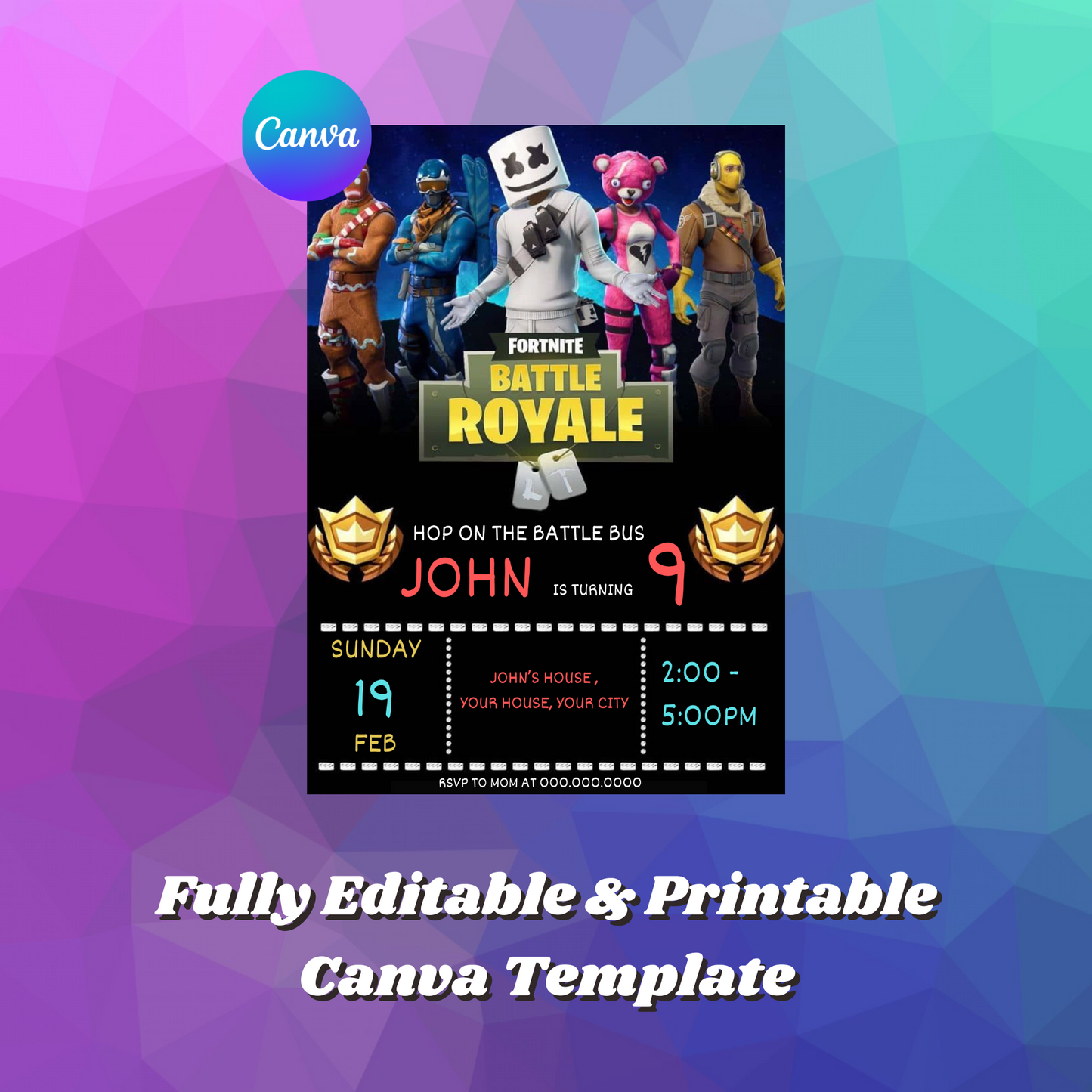 Fortnite Birthday Invitation Template | Battle Royale Invite