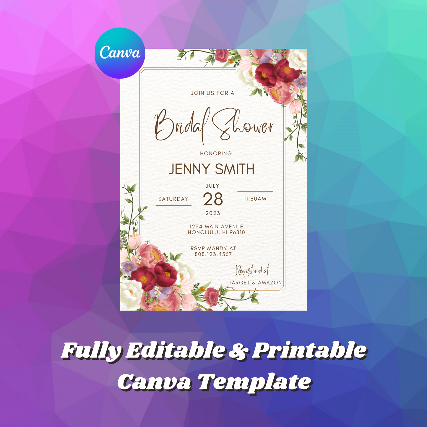 Floral Tropical Bridal Shower Invitation Template