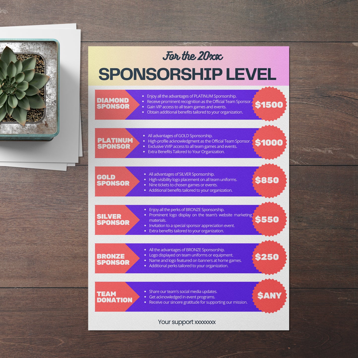 Sponsorship Level Flyer Template | Club Sponsorship Level Flyer