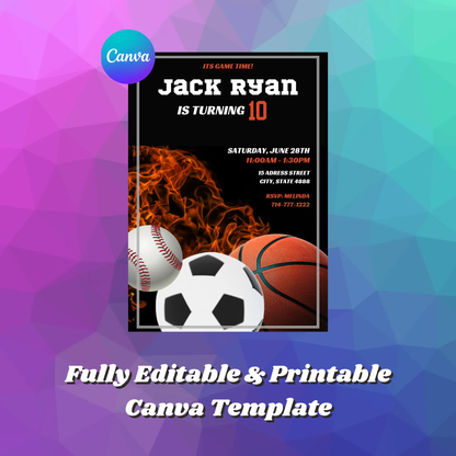 Sports Birthday Invitation Template - CreativeRino