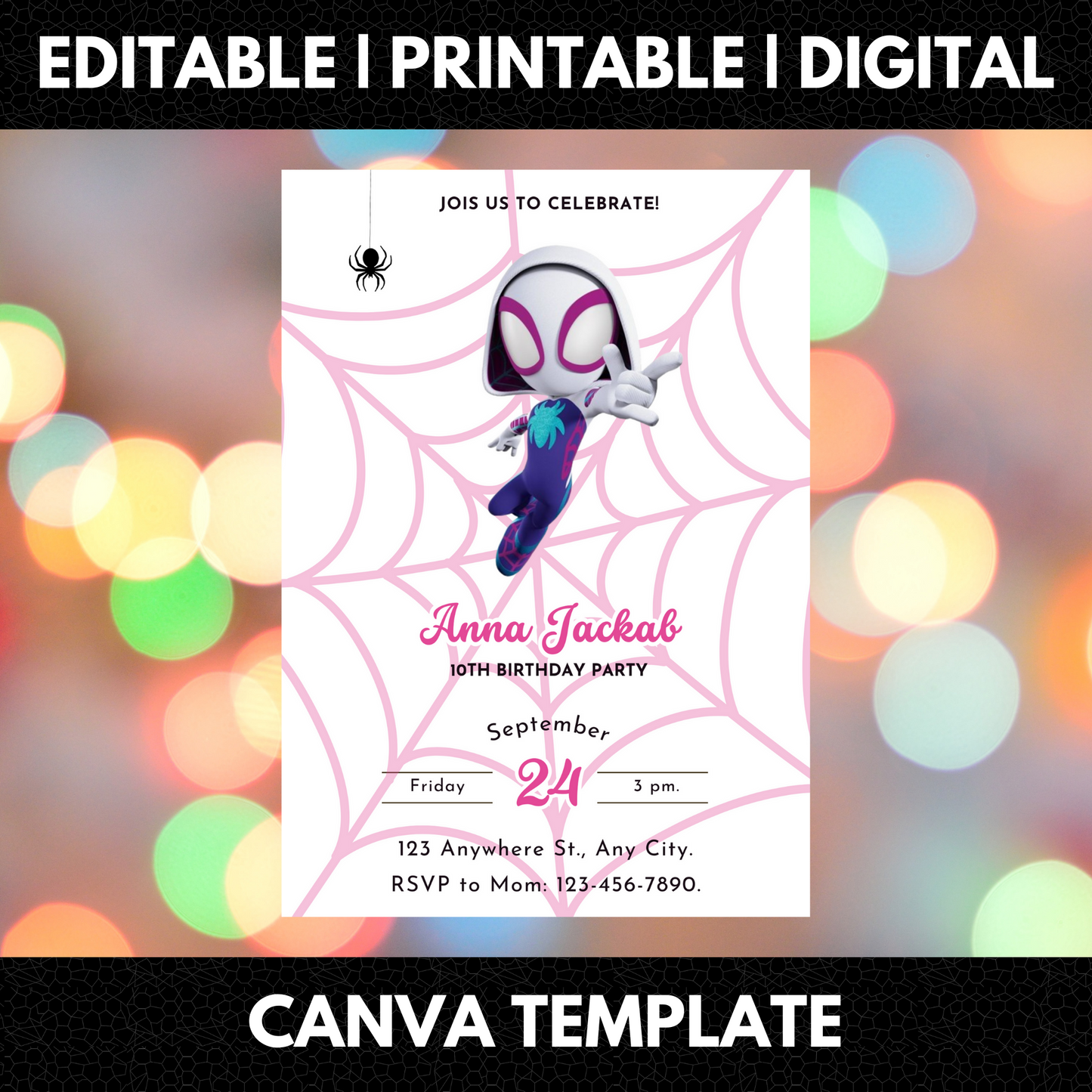 Ghost Spidey Birthday Invitation Template | Spidey and his Amazing Friends