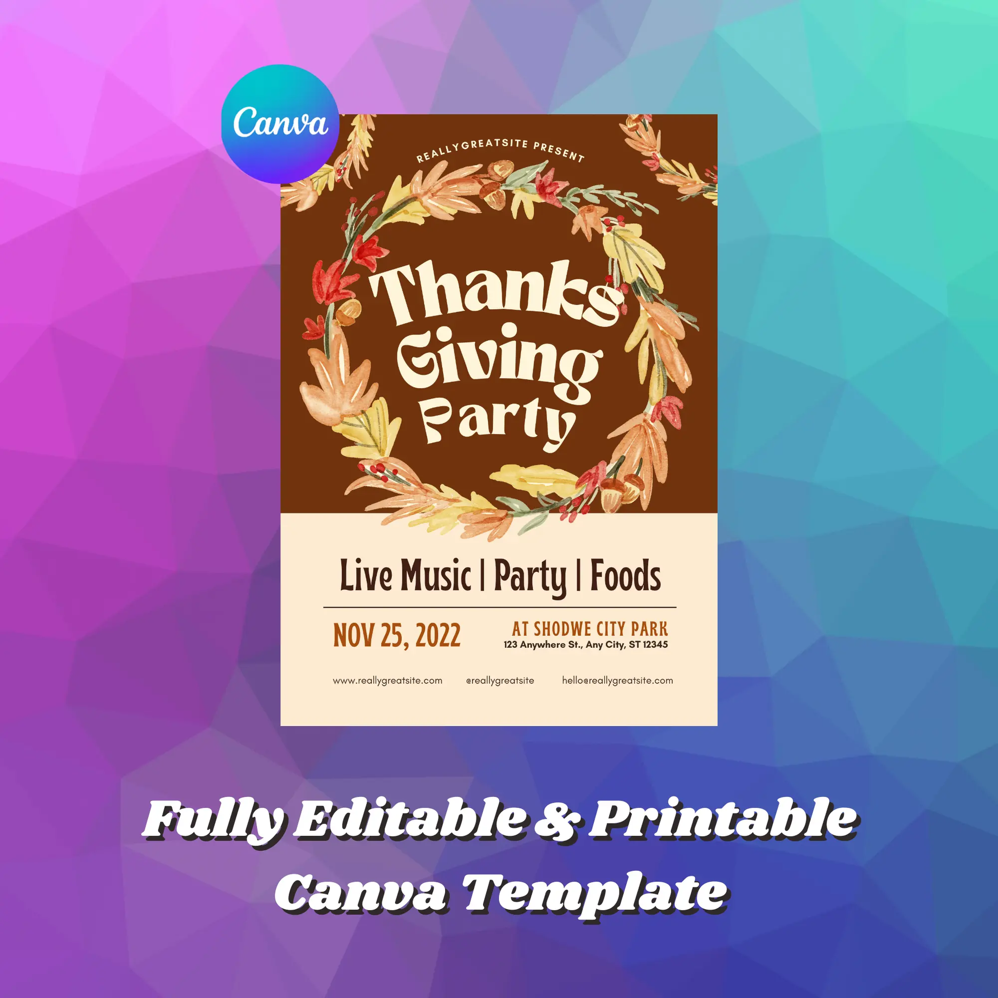 Fall Thanksgiving Dinner Party Invitation Template - CreativeRino