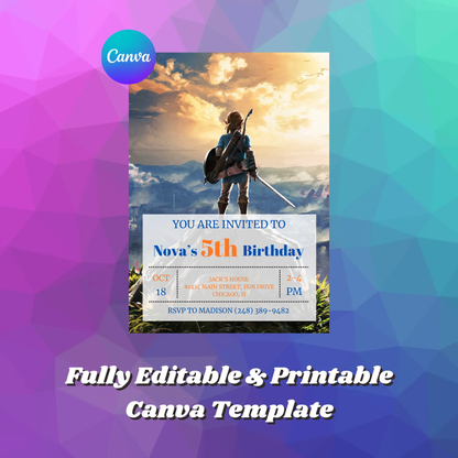 Zelda Birthday Invitation Template | The Legend of Zelda Birthday Invite - CreativeRino