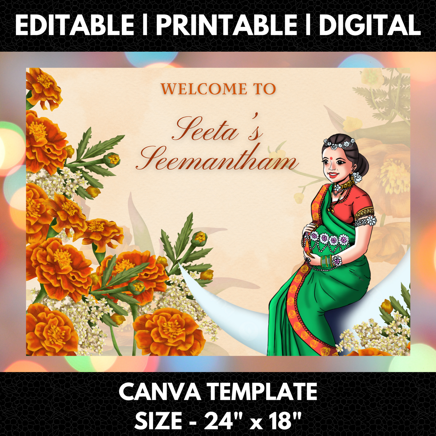 Seemantham Ceremony Sign Template | Indian Baby Shower Welcome Sign