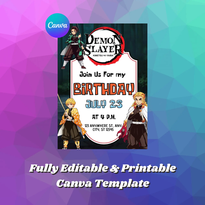 Demon Slayer Birthday Invitation Template - CreativeRino
