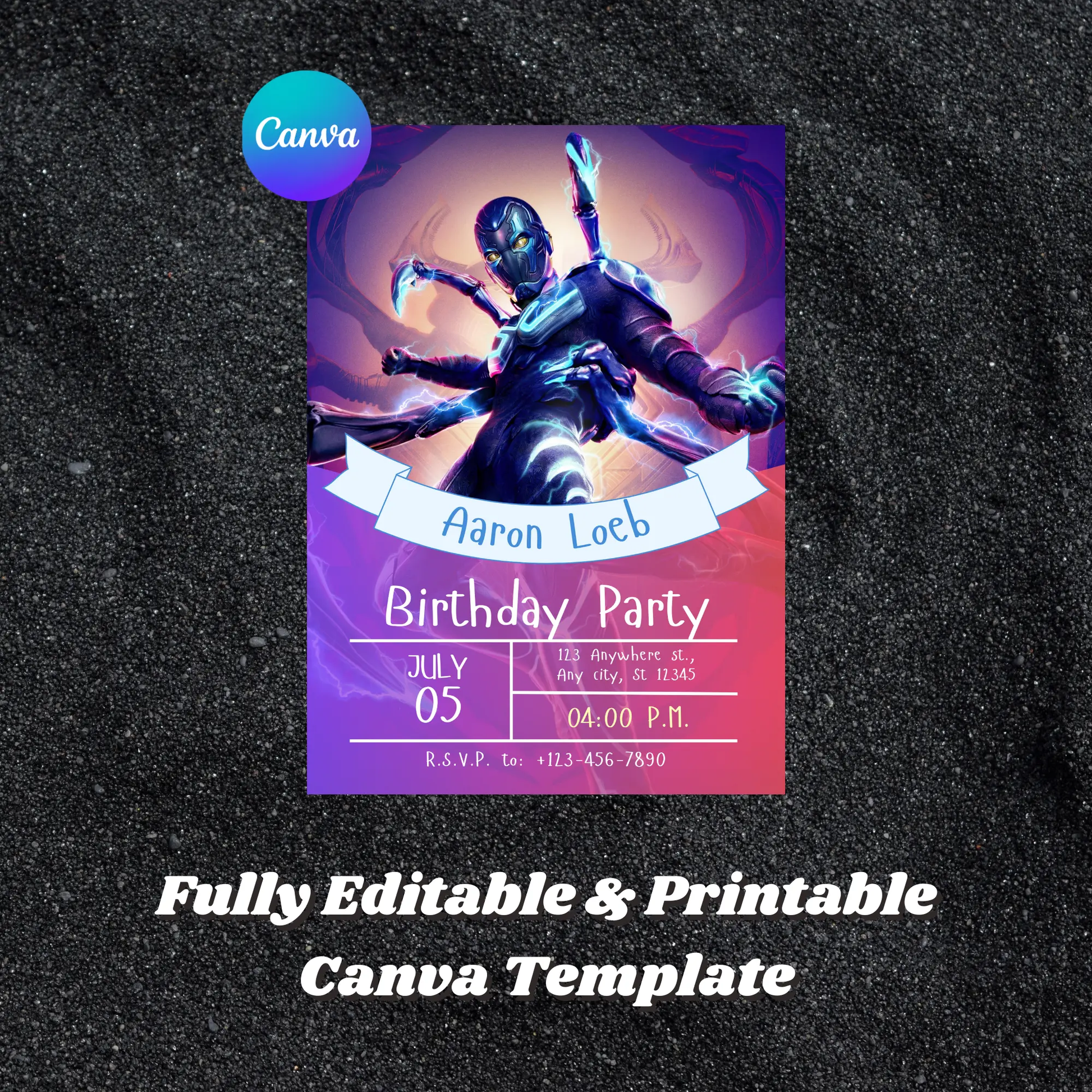 Blue Beetle Birthday Invitation Template - CreativeRino