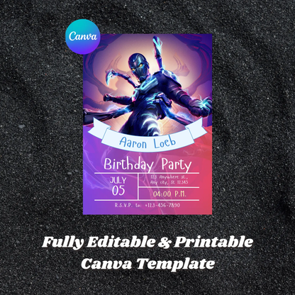 Blue Beetle Birthday Invitation Template - CreativeRino