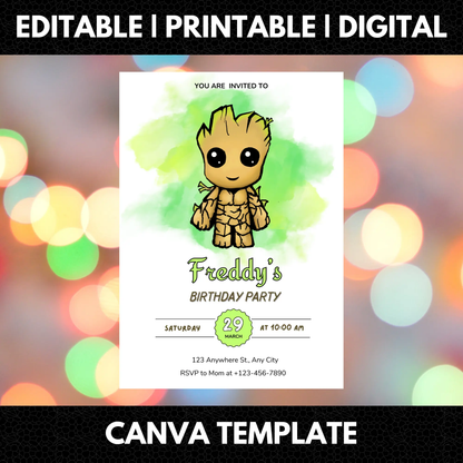 Baby Groot Birthday Invitation Template - CreativeRino