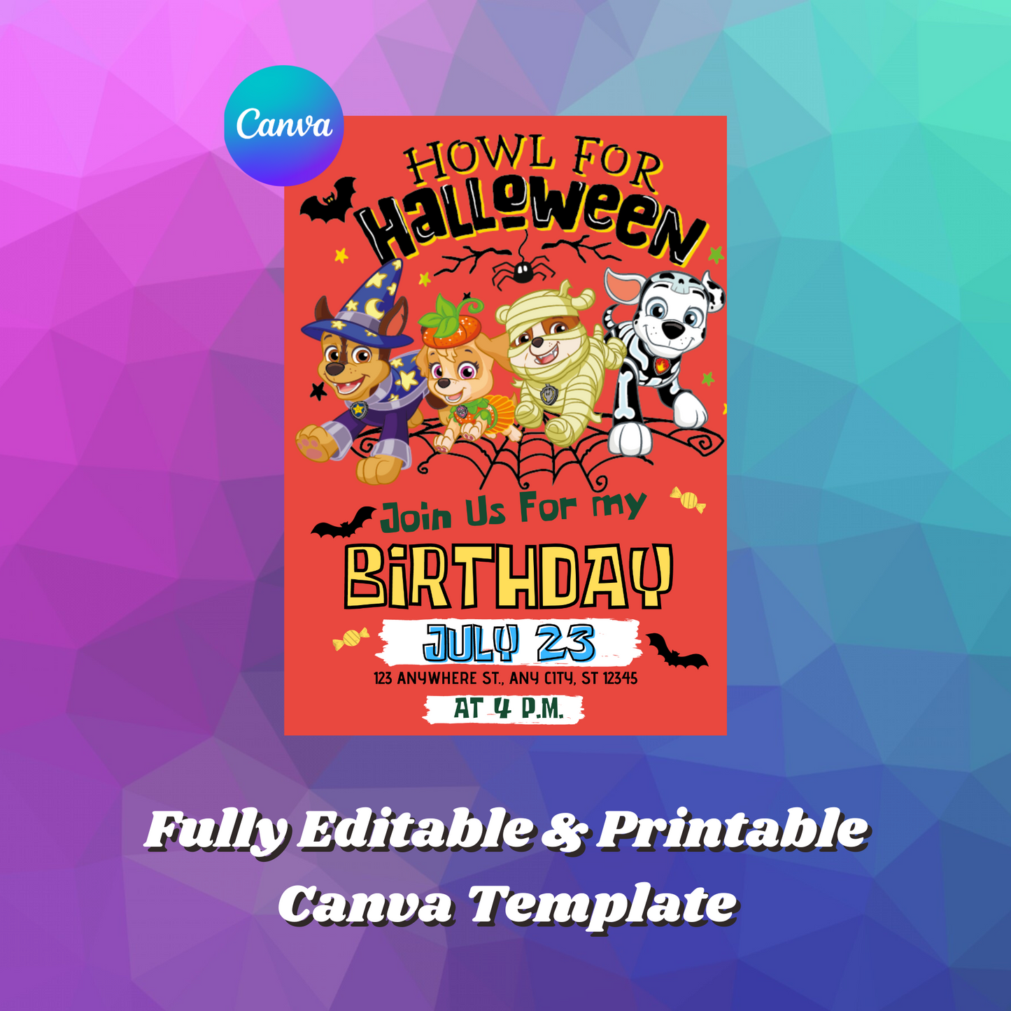 Paw Patrol Halloween Birthday Invitation Template