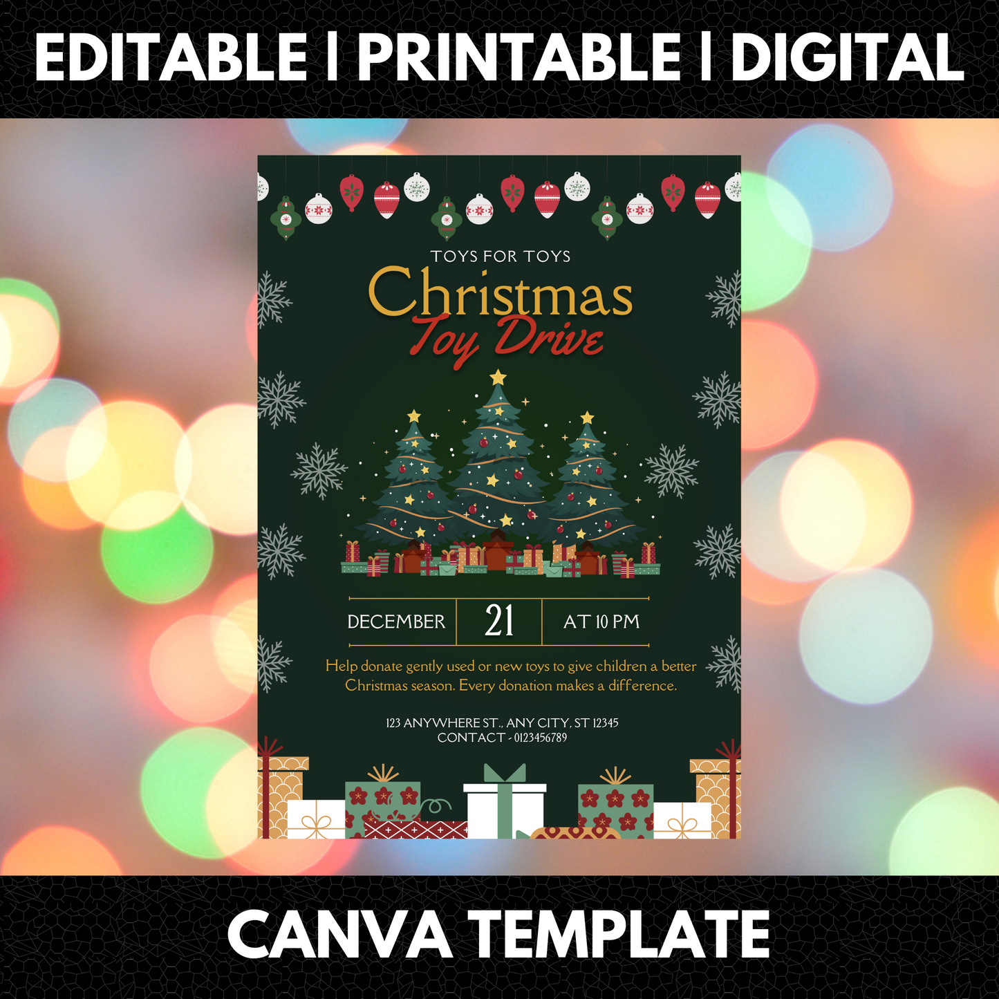 Christmas Toy Drive Flyer Template | Toy Drive Invitation