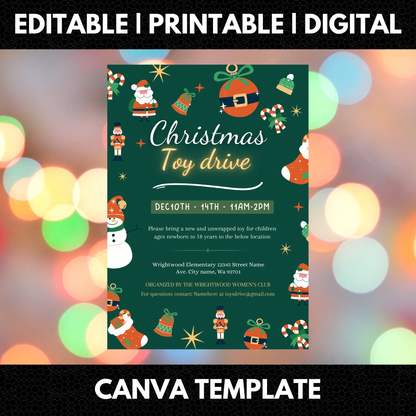 Christmas Toy Drive Flyer Template | Toy Drive Invitation - CreativeRino