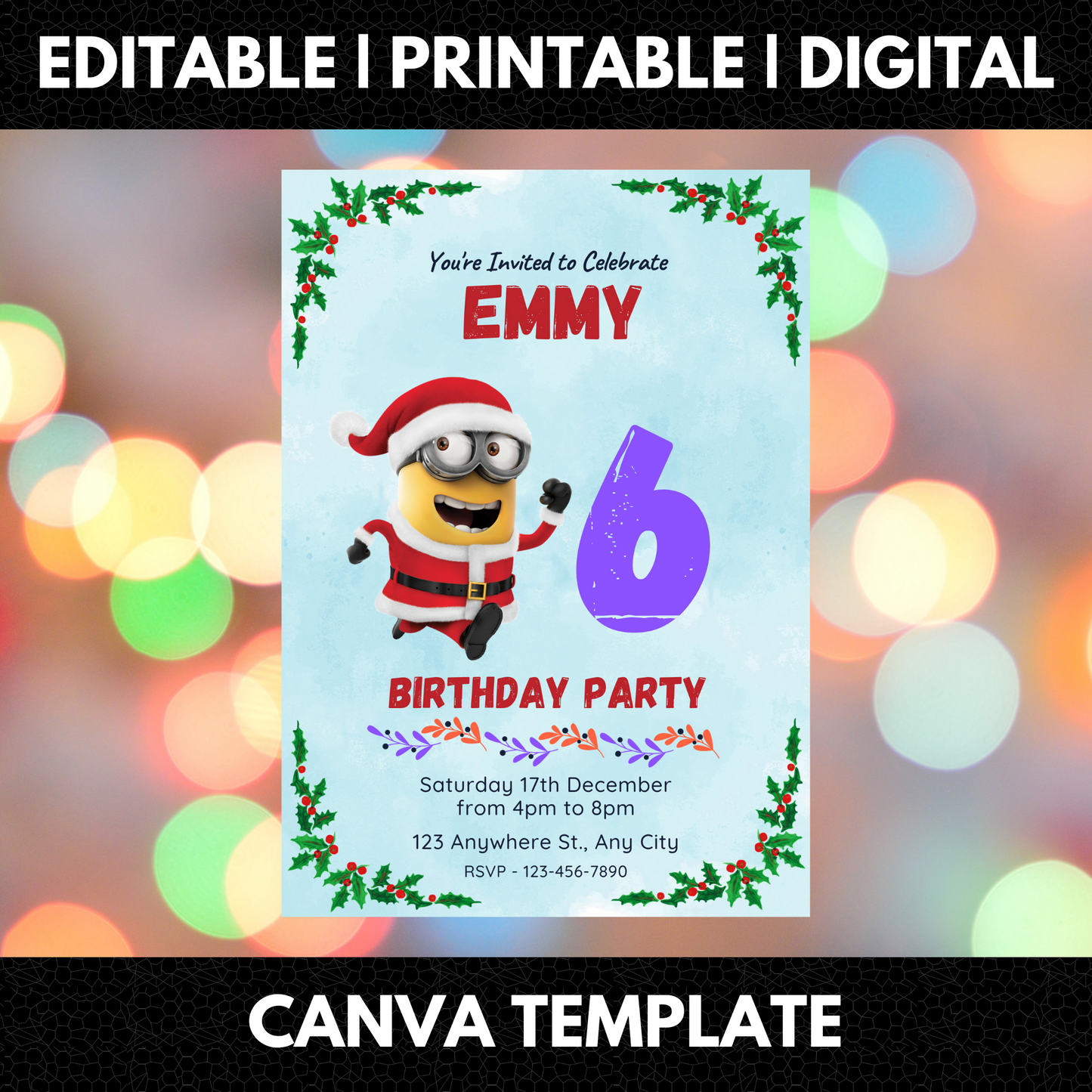 Minions Christmas Birthday Invitation Template