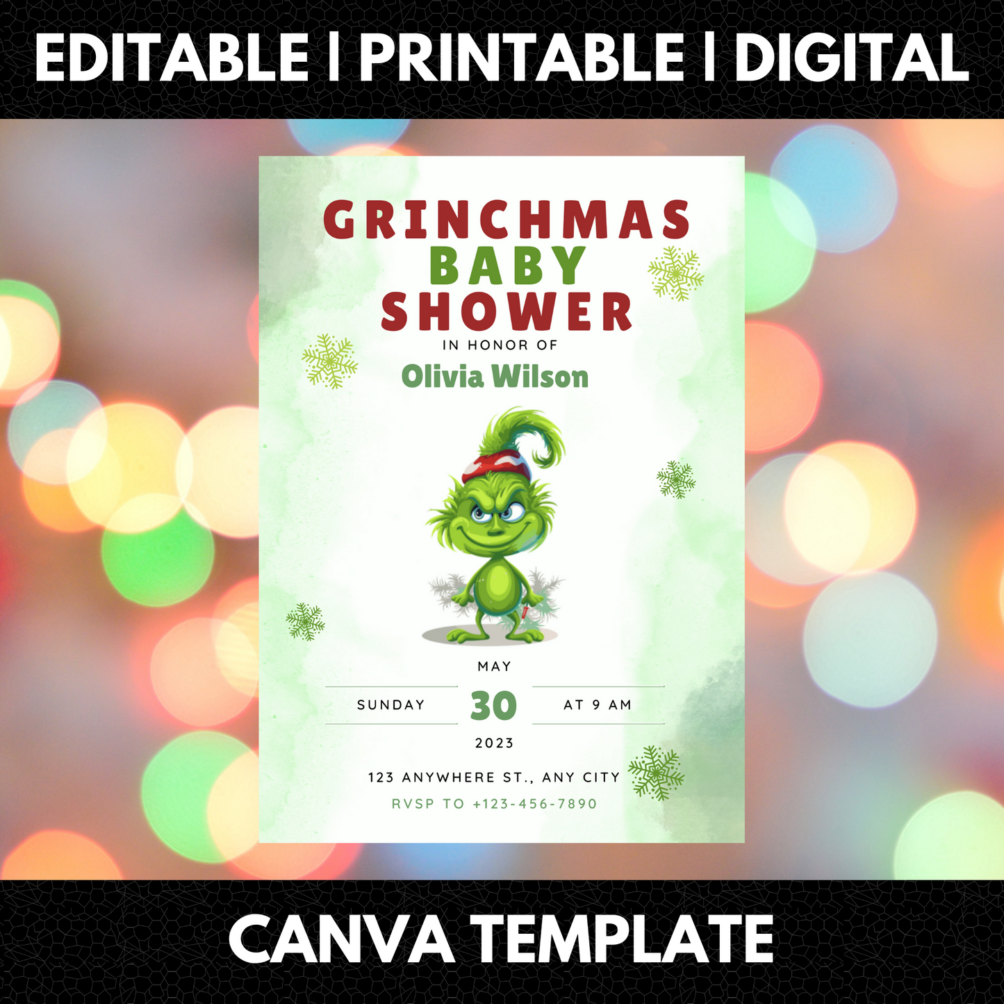 Grinchmas Baby Shower Invite Template | Grinch Whoville Baby Shower Invitation