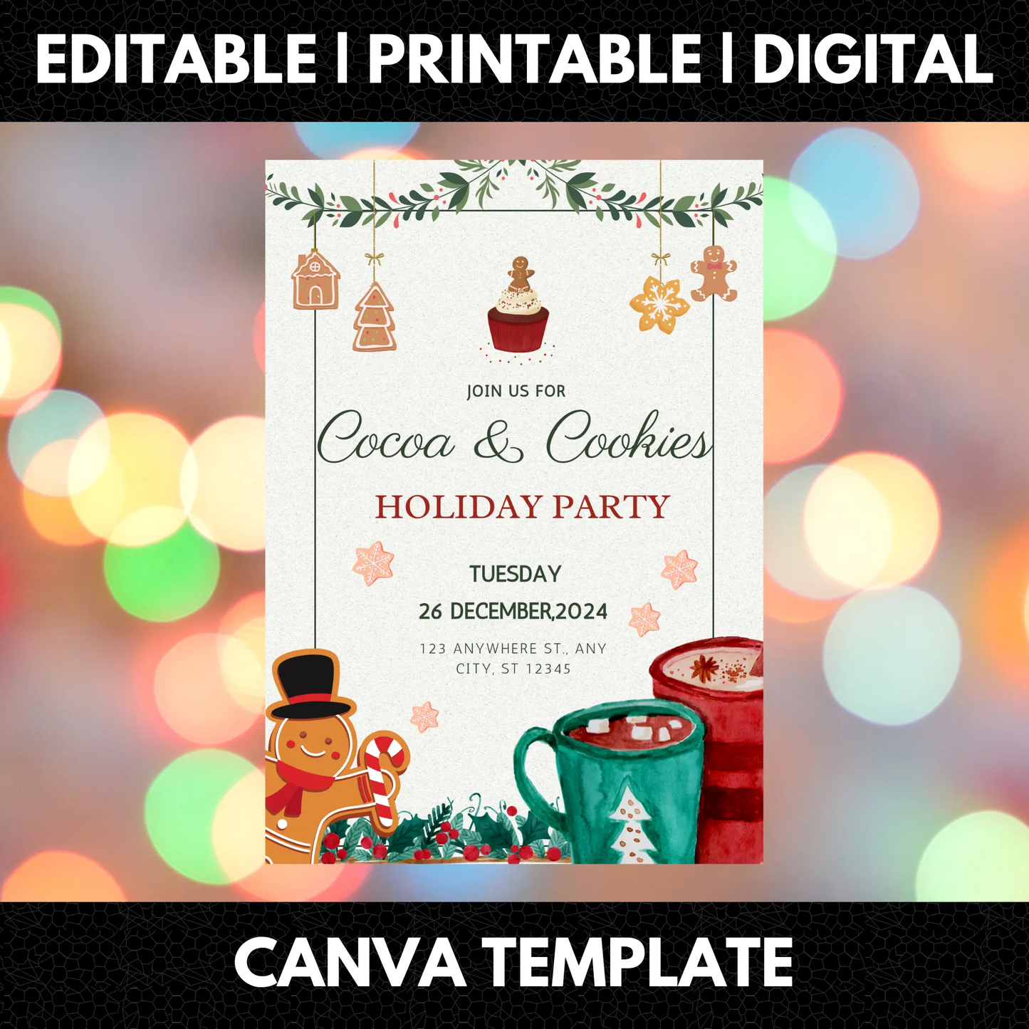 Cocoa and Cookies Christmas Invitation Template - CreativeRino