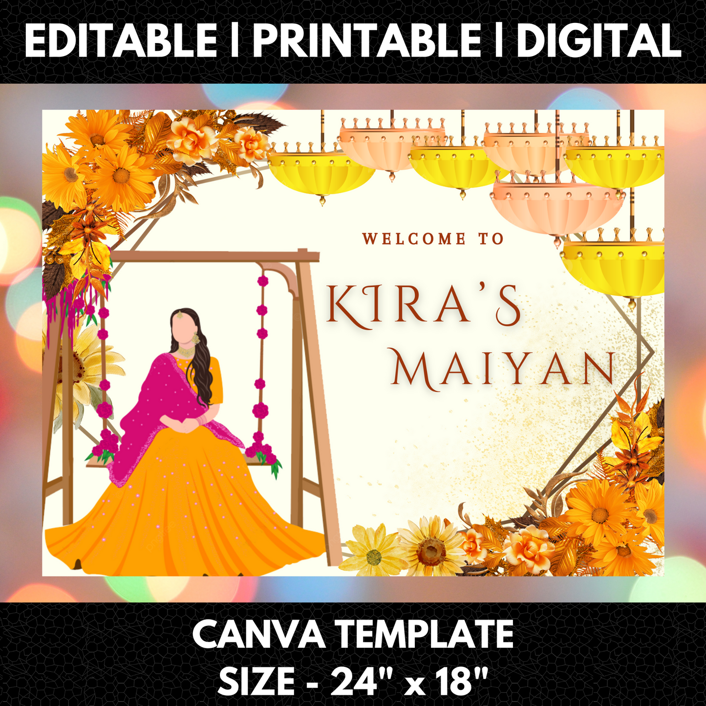 Maiyan Pithi Haldi Sign Template | Indian Wedding Welcome Sign