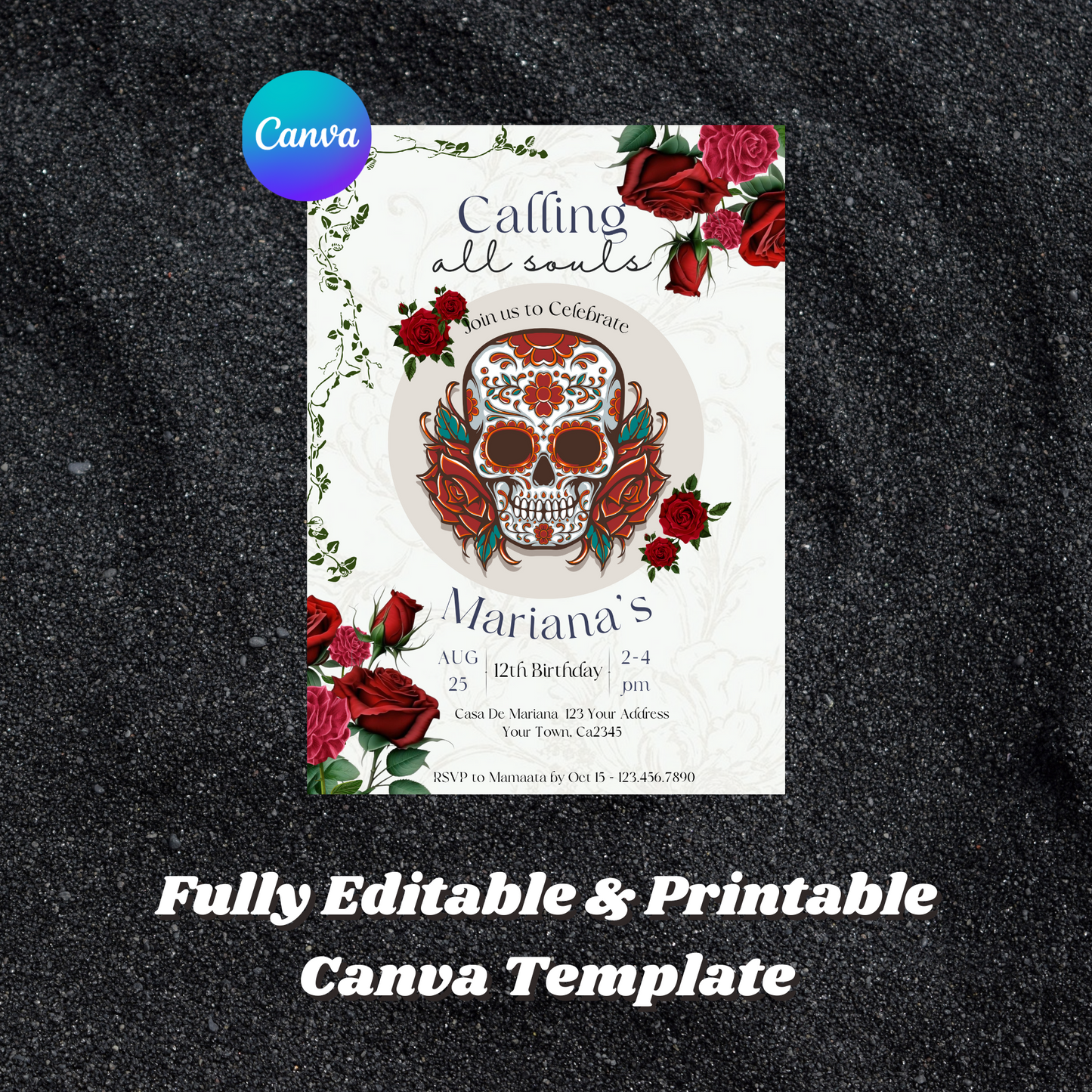 Day of the Dead Birthday Invitation Template | Calling all Souls Sugar Skull Invite